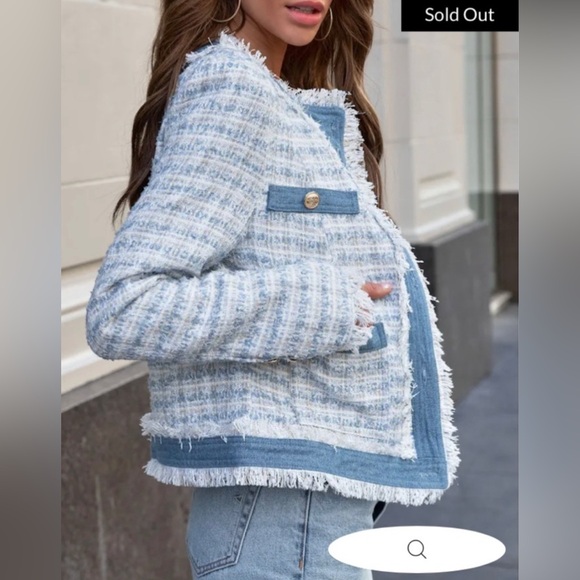 NWOT Vici Mable Frances Tweed Pocketed Blazer Blue Size XL - Picture 4 of 12